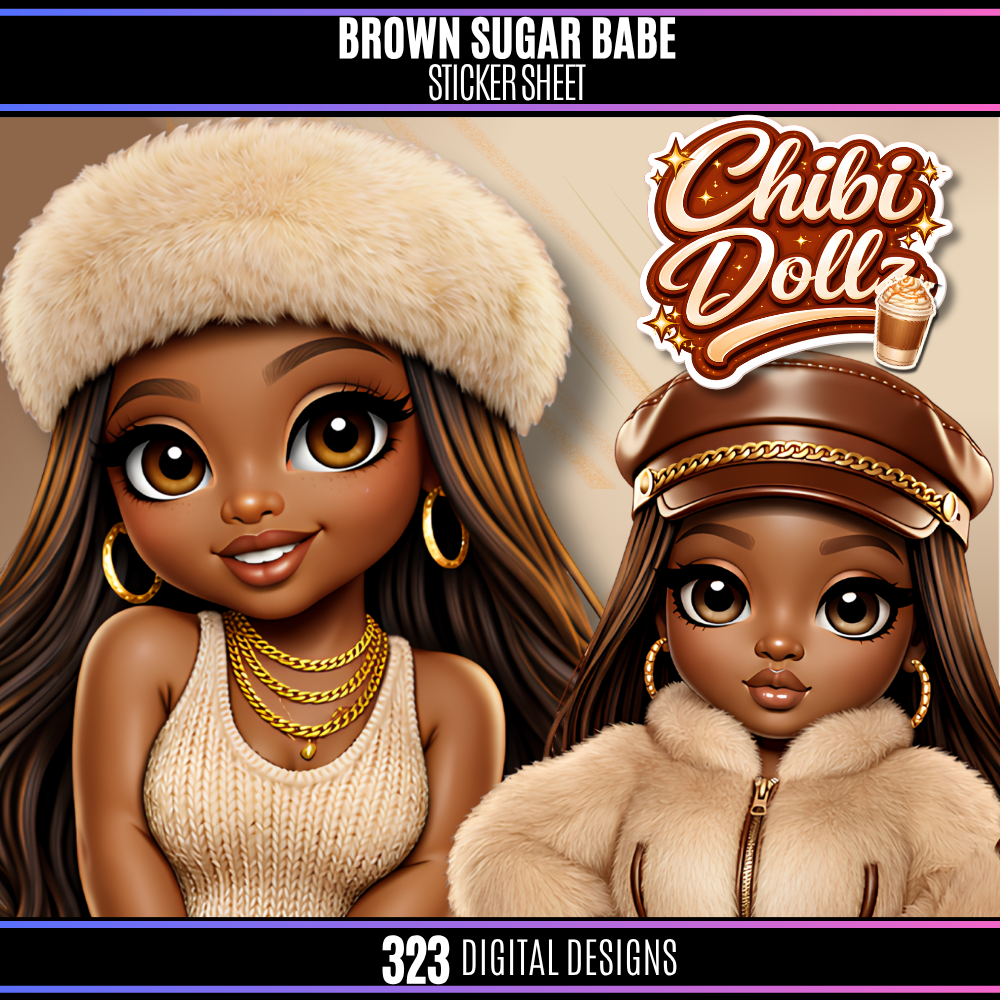 Brown Sugar Babe – Chibi Doll Sticker Pack