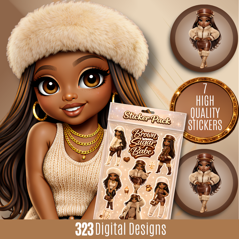 Brown Sugar Babe – Chibi Doll Sticker Pack