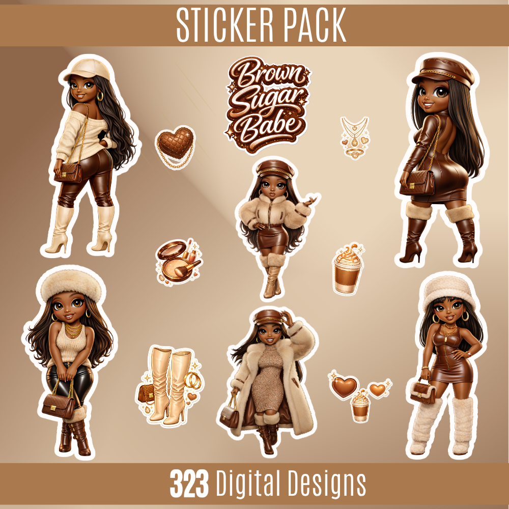 Brown Sugar Babe – Chibi Doll Sticker Pack